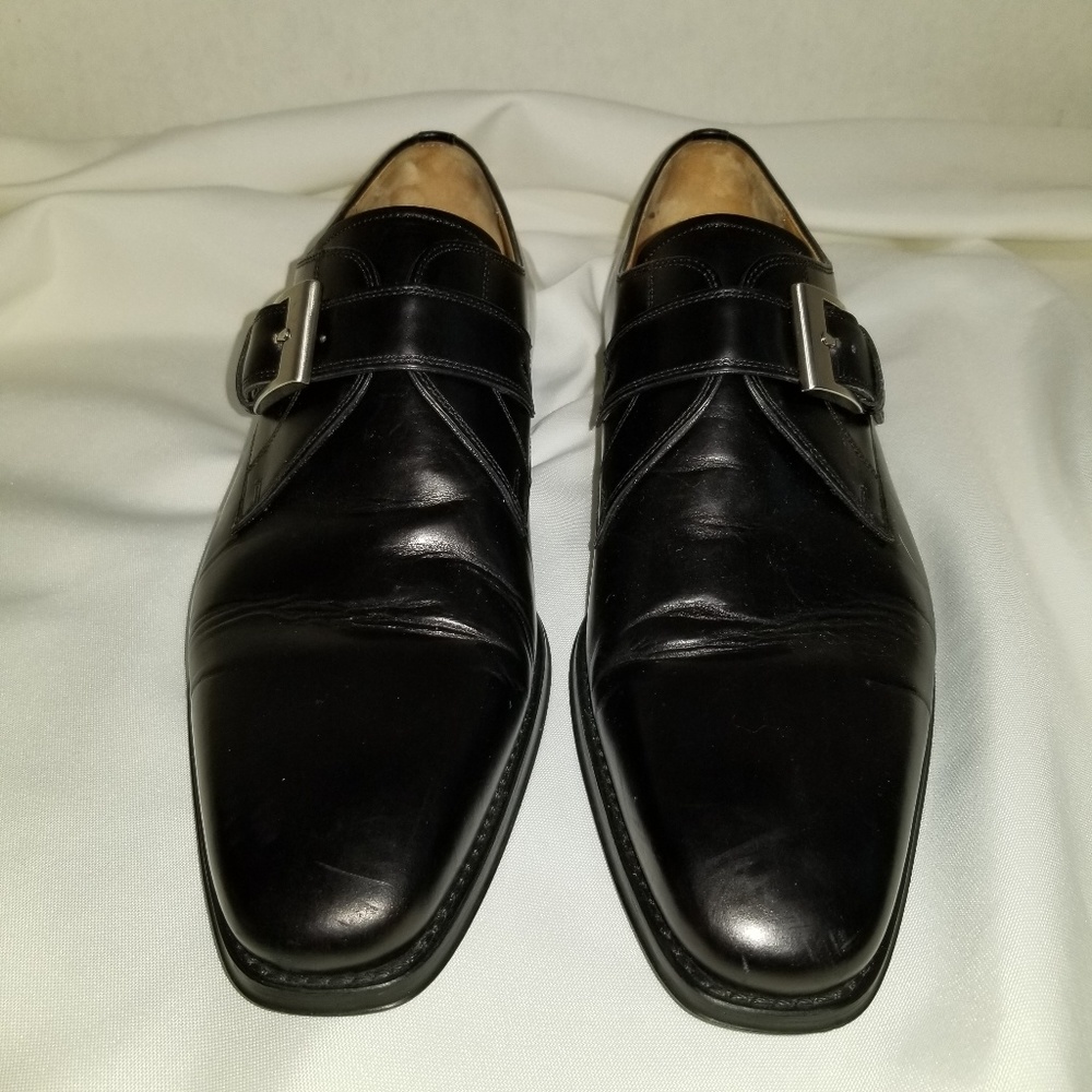 Magnanni Monk Strap Black Leather Loafers Mens 9.5 - Picture 4 of 8